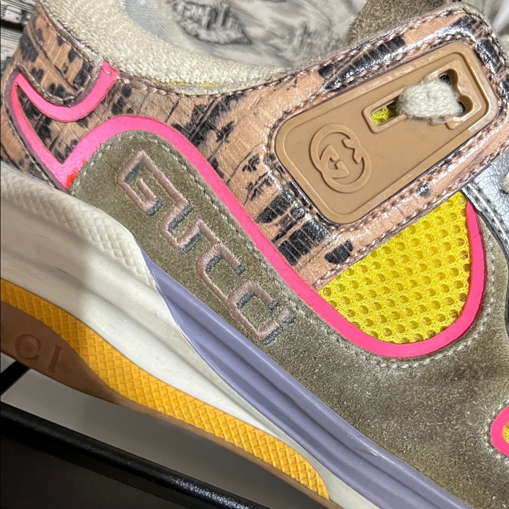 Gucci Women's Pink and Yellow Sneakers - Picture 10 of 13